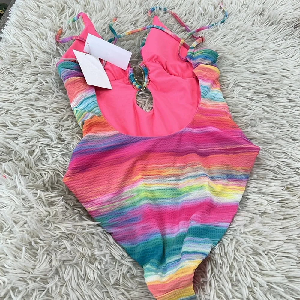 BECCA Women's Verano One Piece Swimsuit, Plunge Neck, Bathing Suits